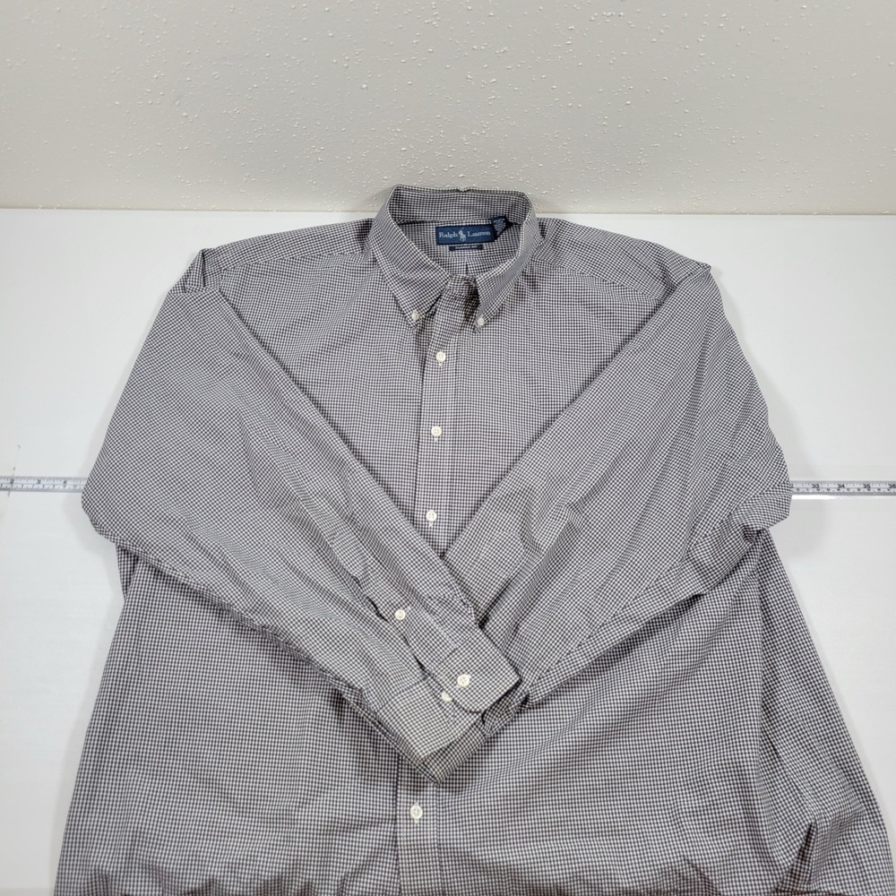 Ralph Lauren Button Down Shirt Mens 18 34/35 Black Gingham Excellent Classic Fit - Picture 3 of 9